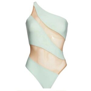 BNWT Norma Kamali Mesh Mio Swimsuit - Seamfoam Green $245 Retail